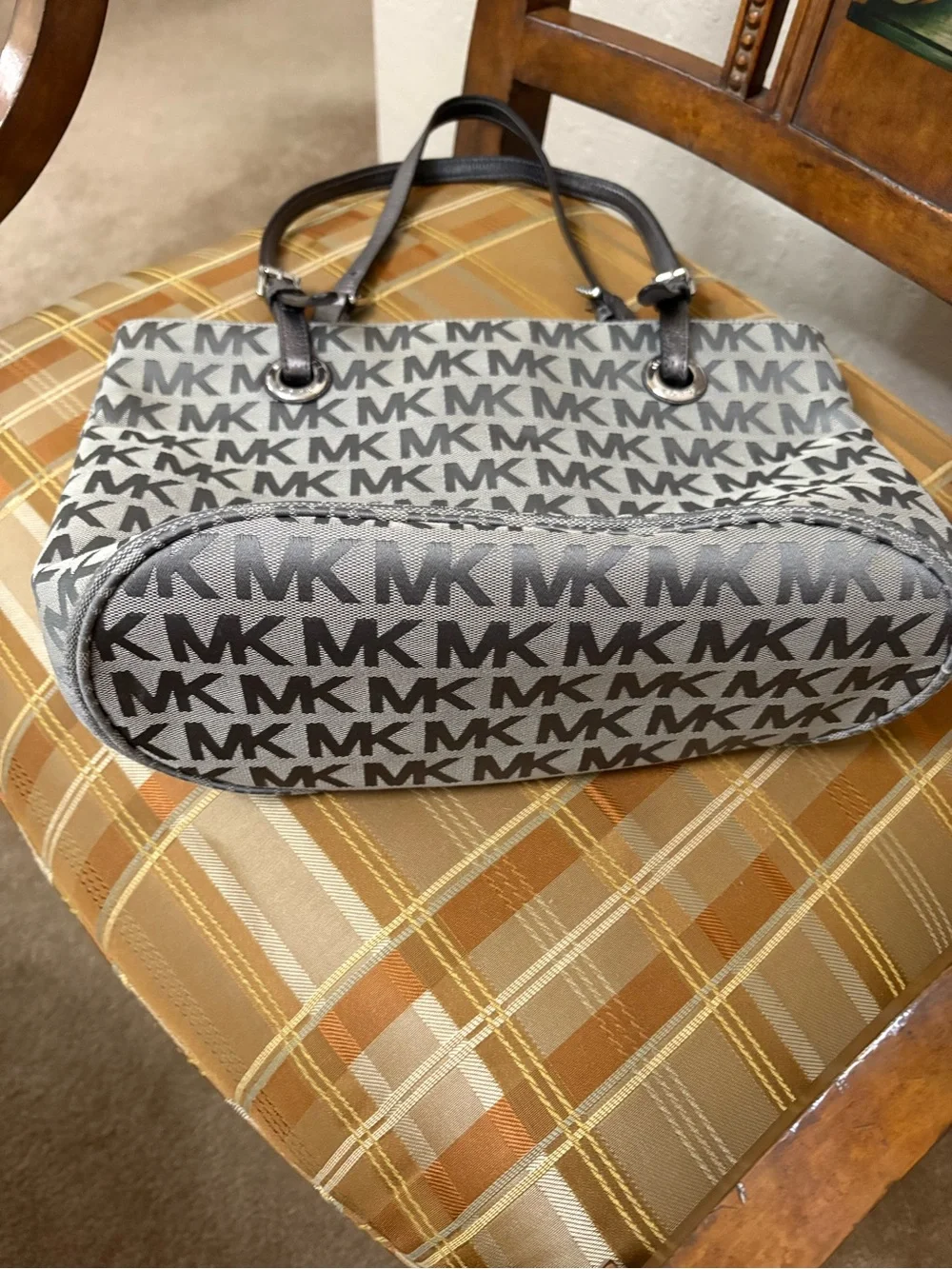 Michael Kors Gray MK Logo Tote Bag with Silver Straps